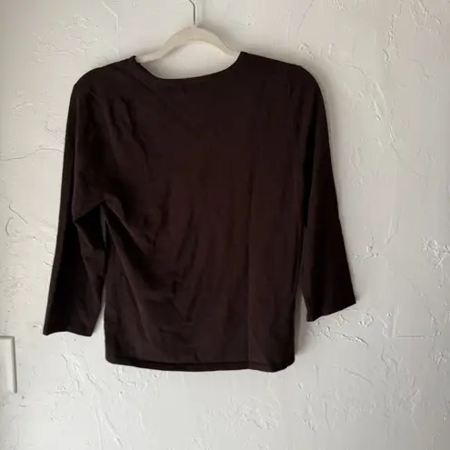 Spense Sweater Y2k Medium Brown V Neck Silk Blend Pullover Long Sleeve Top