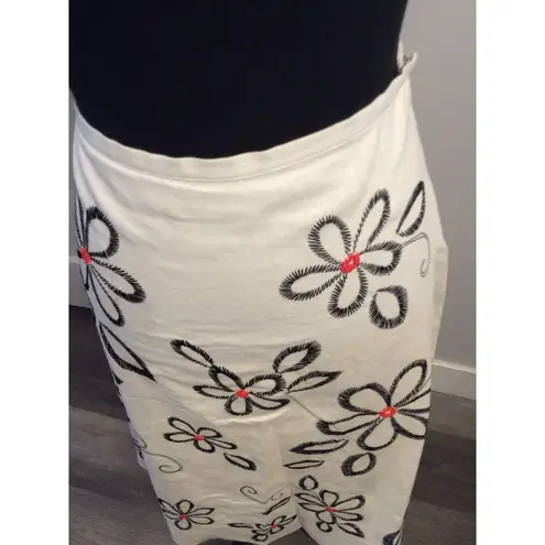 carole little Vintage Floral Embroidered Linen Skirt Womens Size 4 Midi A Line