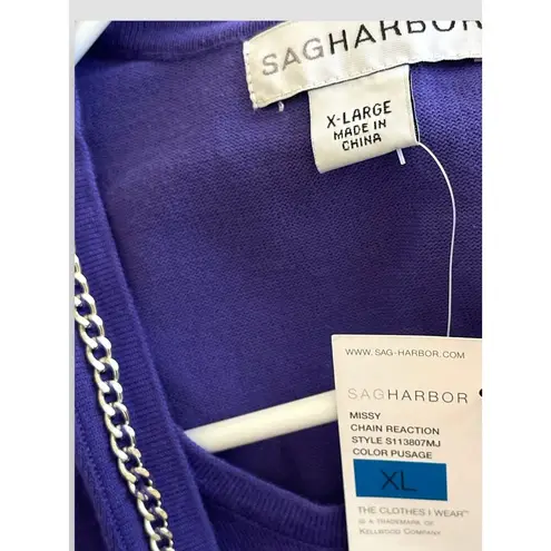 Sag Harbor Cardigan Cotton Blend 2in1 Soft Knit Comfort Pullover Purple XL NWT