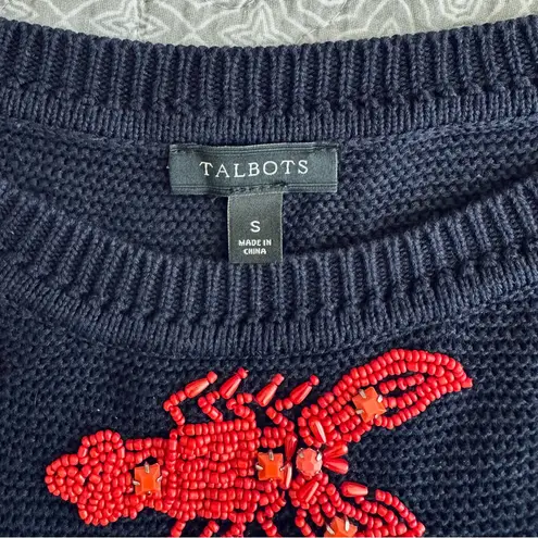 Talbots  Lobster Beaded Sweater Navy 3/4 Sleeve Preppy Nautical Beach Size S