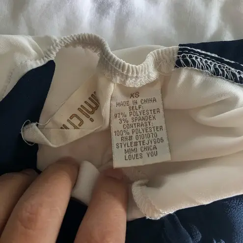 Mimi Chica Nordstrom White Flowy Top w/ Navy Back Bow Detail