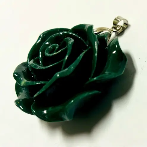 Handmade Emerald Green Rose Gem Fine Art Glass Gemstone Post Pendant Unisex Men Women Artist Artisan Hand Carved Butterfly Closure