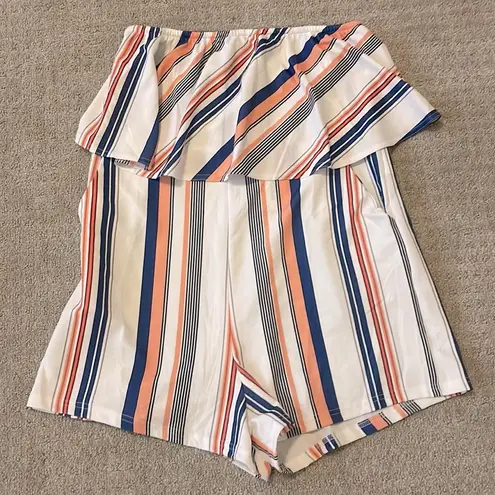 Ecowish NWT- Off Shoulder Ruffle Stripe Beach Shorts Romper