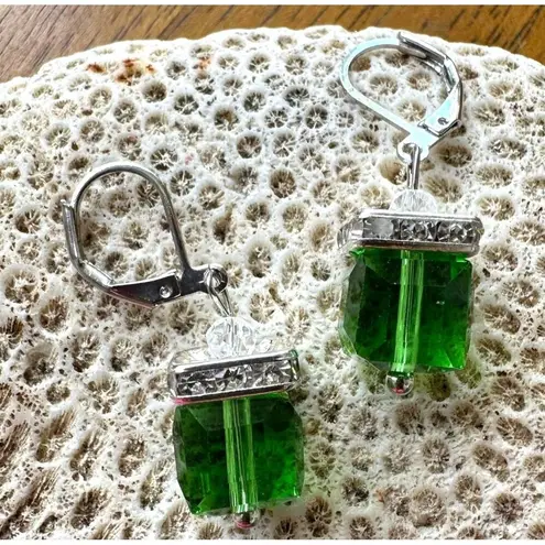 Light Emerald Earrings New Square Cube Rhinestones May Wedding Bride Cru… Green