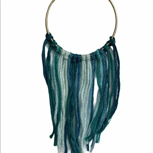 None Boho Fringe Tassel Gold Hoop Earrings Green Big