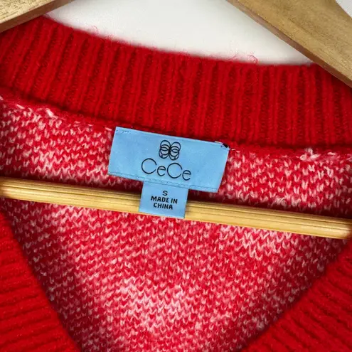 CeCe Red Heart Sweater Sz Small V-Neck Cute Valentine's Day Comfy Knit Pullover