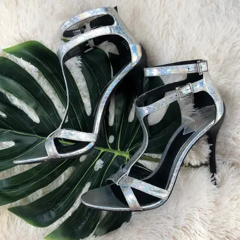 Brian Atwood Metallic Snake print Strappy Laetitia Stiletto Sandals 8.5