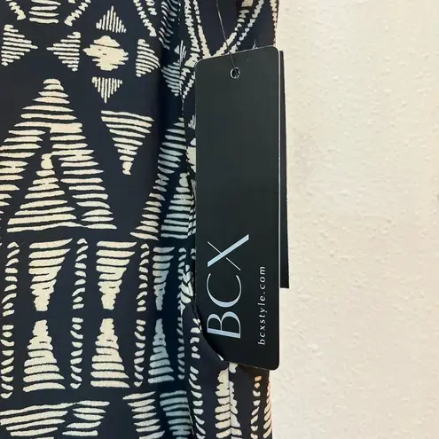 BCX Wide Leg High Rise Printed Pants Black Tan L Pull-On Comfy Stretch