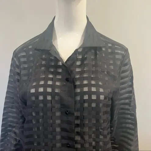 Ellen Tracy Linda Allard Sheer Check-Pattern Blouse/Cover Up