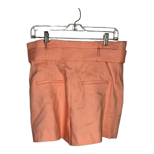 Veronica Beard Ashford Belted Linen Blend Shorts Heathered Bright Coral 10 New