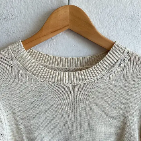 American Vintage VINTAGE Y2K 2000s Crochet Beige Short Sleeve Sweater Blouse Top Womens Small