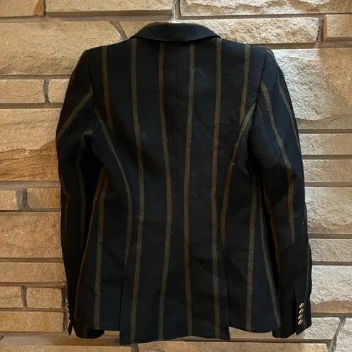 Smythe Peaked Lapel Blazer 100% Wool Jacket Black Mustard Stripe size 6