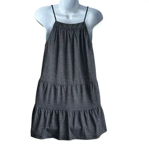 Y2K GiGiO Women Tunic Top M Black Silver Metallic Tiered Tank Festival Rave Size M