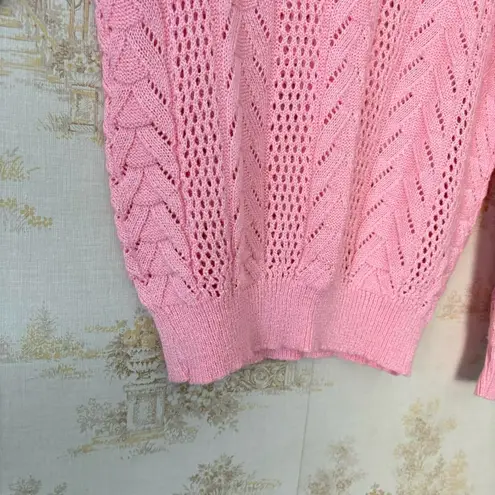 Vintage 60s 70s Cuddle Knit pink eyelet cable knit coquette cottagecore sweater Size M