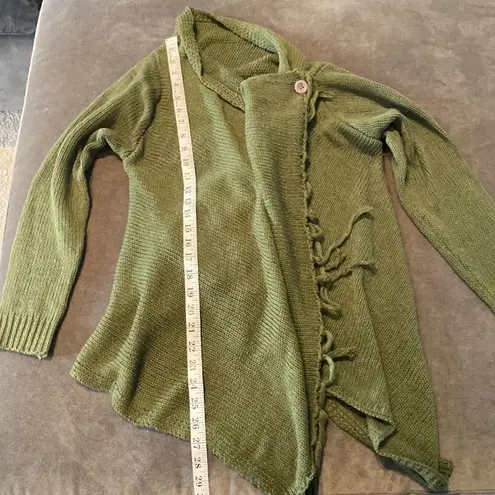 Women’s Casual Green Knitted Sweater Wrap Around Design with Tassels Size S NWOT Green