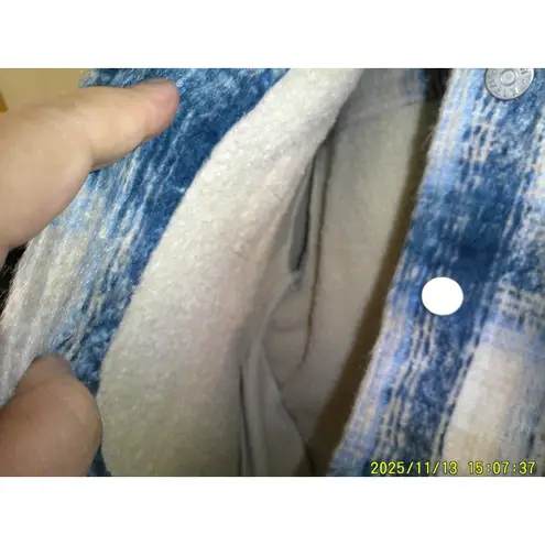 Kith New Womens Fawn Flannel Jacket Thick Blue White XL Silver Buttons Embroider