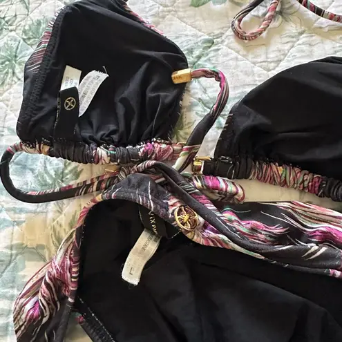 Vix Krishna Detail Bikini Set L Black Feather Print Triangle Size L