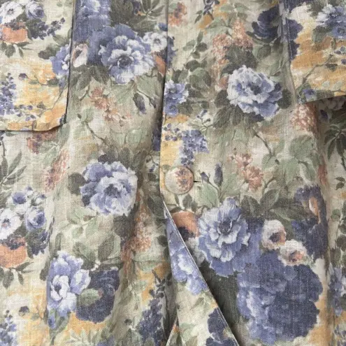 Fundamental Things Vintage Floral Linen Blend Blazer Jacket Size 12 Green