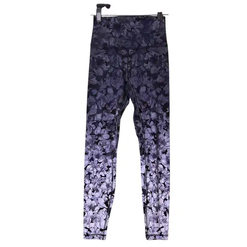 Lululemon Leggings Womens 4 High Rise Black Purple Floral Ombre Pockets Yoga
