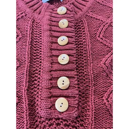 LITTLE WOOD GREEN Red/Orangeish Sweater Women Chunk Cable Knit Size Small VTG