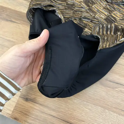 MiracleSuit Bandeau Gold Black Ruffle Slimming Tank One Piece Swimsuit Strapless