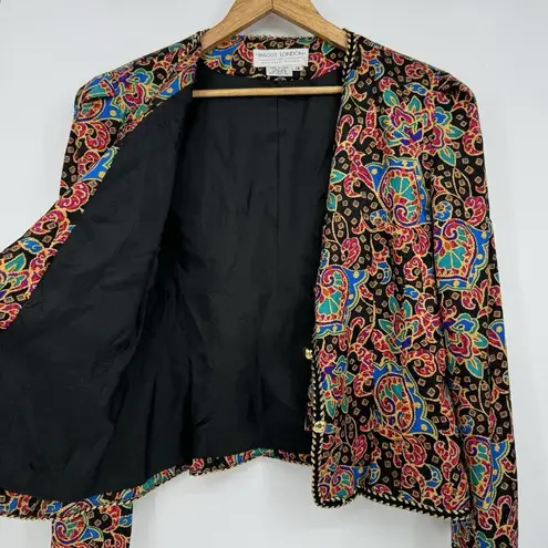 Maggy London  Blazer 90s Jewel Toned Paisley 100% Silk Women’s Size 14 Lined