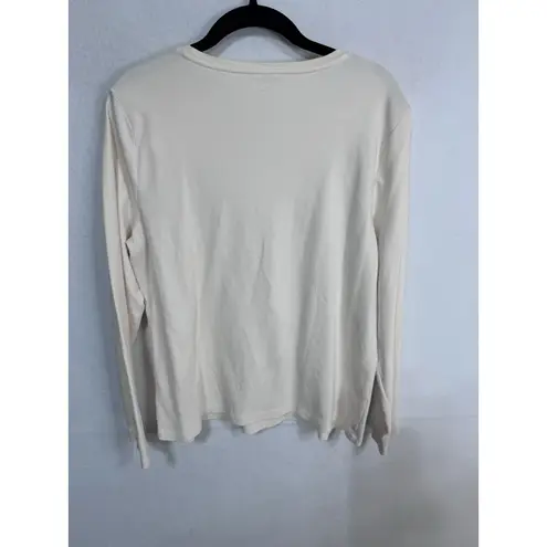 Studio Works Women's Embellished Cream Long Sleeve Cotton Top Blouse Size Large - Image 4