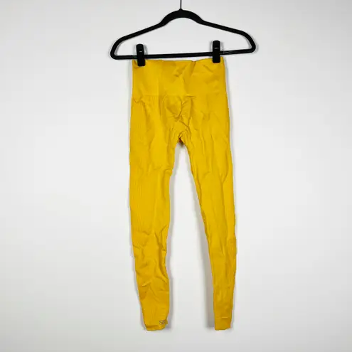 Set Active Women's Ribbed Detail Stretch High Waisted Seamless Leggings Yellow S