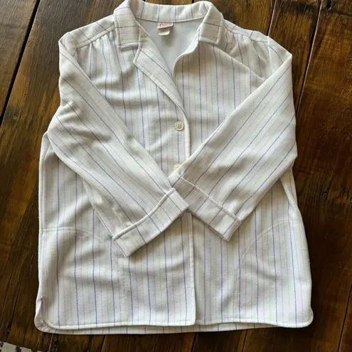 Vintage Graff CaliforniaWear Blazer Polyester Pastel Pinstripes Grannycore 70s White Size L