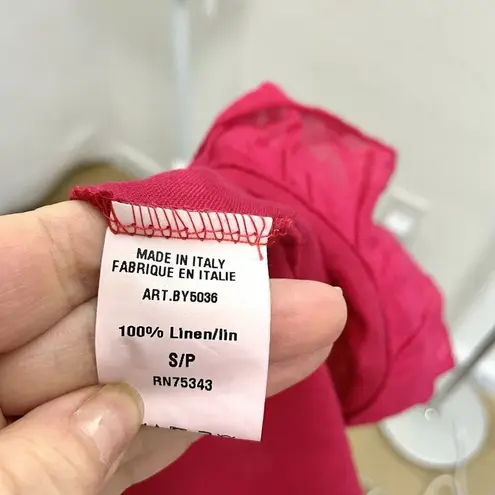 Allegra Masetti 100% Linen Sleeveless Summer Sun Dress Bright Pink size Small