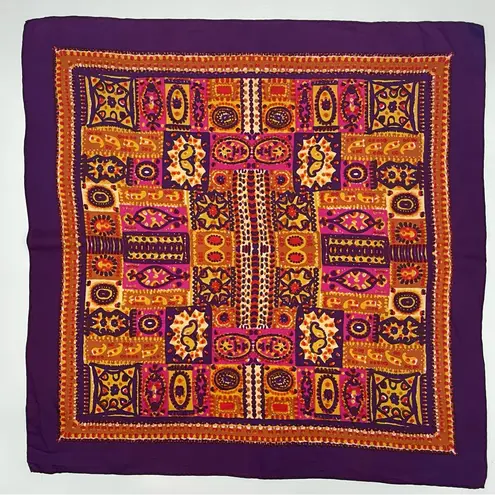 Vintage Scarf Purple Abstract Design Paisley 31" x 31" Orange Women Eclectic