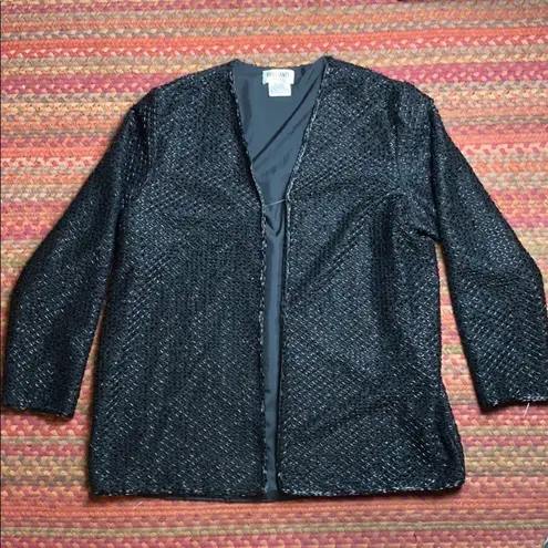 VINTAGE BRILLANTE BLACK BEADED OPEN CARDIGAN COVER UP Size XL