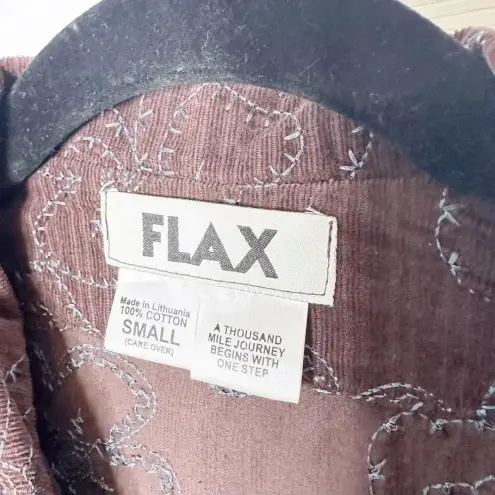 Flax  Size S Brown Corduroy Collared Lightweight Jacket Blue Embroidered Floral‎
