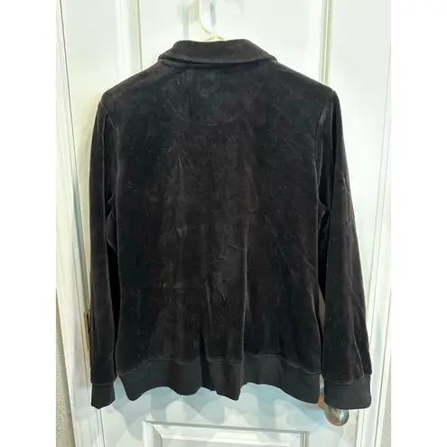 Laura Ashley Women's Black Velour Rhinestone Full Zip Jacket L