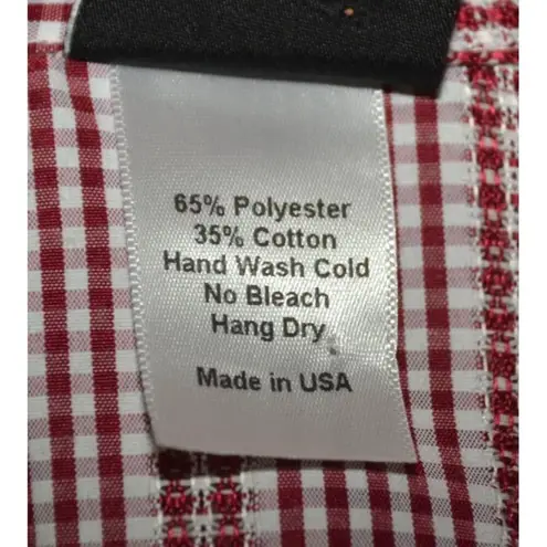 Retrolicious Womens 1X Red & White Gingham Stripe Sleeveless Blouse Top Bow Neck