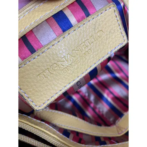 Tignanello Yellow Leather Tote Bag Pebbled Shoulder Purse Tassel Buckle Style