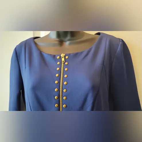 Sangria Navy Blue Gold Studded Stretch Scuba Sheath Work Dress Size 6