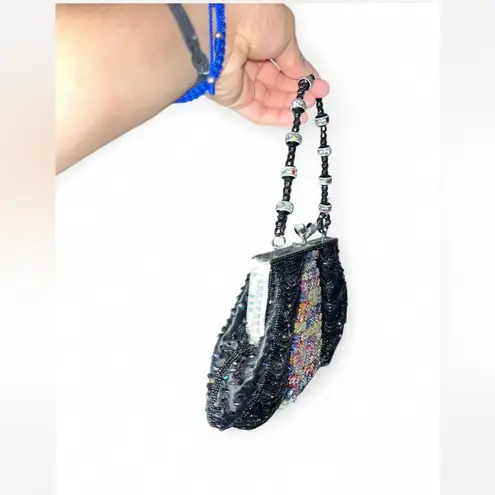 Elegant Black and Multicolor Beaded Women's Bag