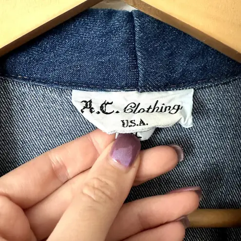 A.C. Clothing USA Boho Hand Painted Denim Jacket Sz XL Blue