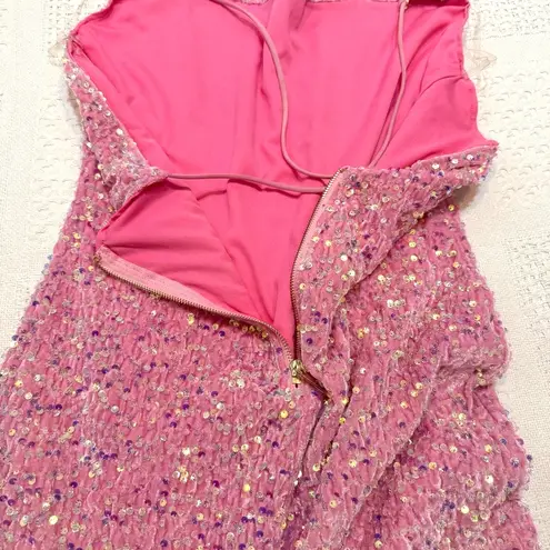 Shop17 XL sequin cowl neck stretch open low back mini dress D4 3048 Pink