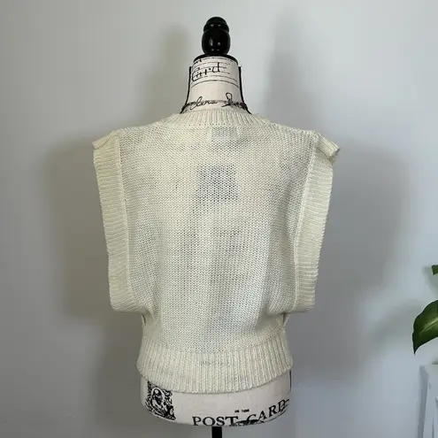 Ivory Cable Knit Sweater Vest Sleeveless Cropped Top Tank Cottagecore Size L