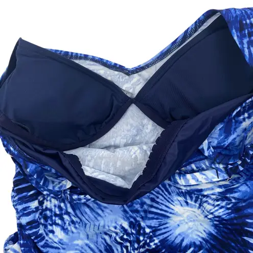 NEW LANDS END Chlorine Resistant Tie Dye Blue Cinch Waist Tankini Swim Top 8