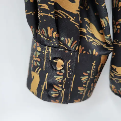 Evan Picone Vintage Evan-Picone Horse Print Tie Neck Blouse Size 16 Shoulder Pads Button Up