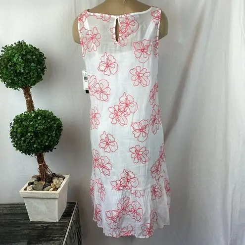 AGB White & Pink Floral Print Embroidered Sleeveeless Necklace Dress NEW S