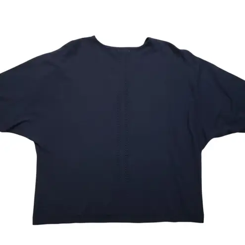 J. Jill Knit Sweater Large Petite Navy Blue 3/4 Sleeve V
