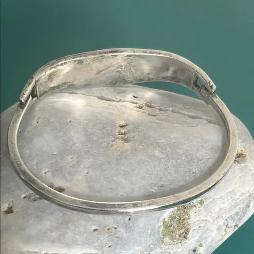 Vintage Taxco Mexico Alpaca Sterling Silver Abalone Shell Hinged Bracelet