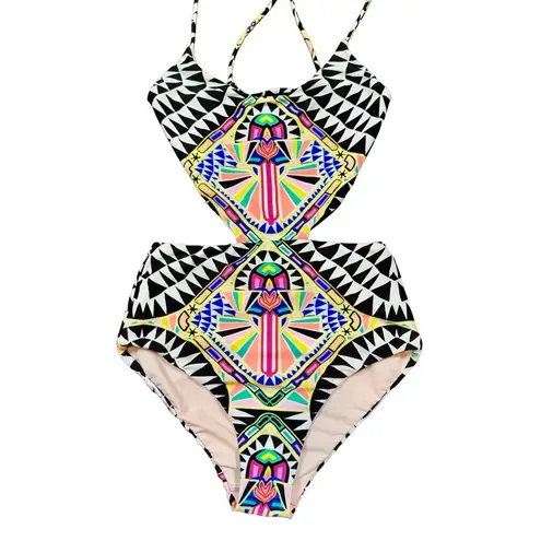 Mara Hoffman Cosmic Fountain Lace Up Cut Out One Piece Swimsuit Bathing Suit