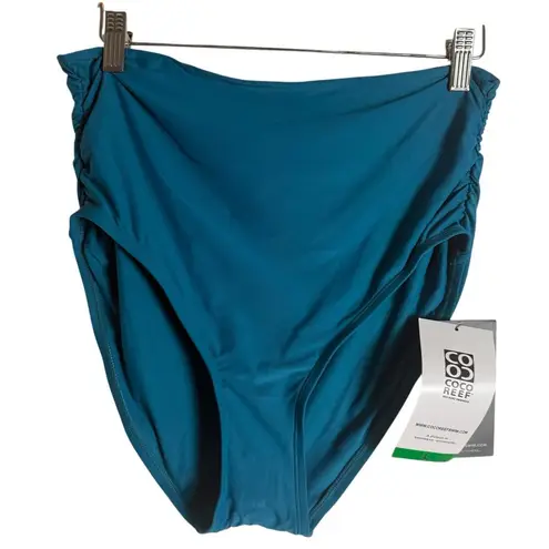 Coco reef Impulse Rollover Solid Teal Cove Blue Bikini Swimsuit Bottoms Size L
