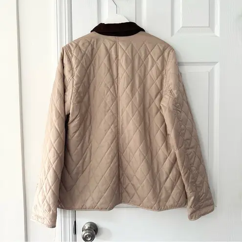 Laura Ashley Beige Diamond Quilted Button Chore Jacket Brown Corduroy Trim Large