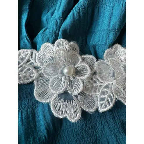 Daisy tiered smocked open back with bow high low dress size medium Blue - Image 16